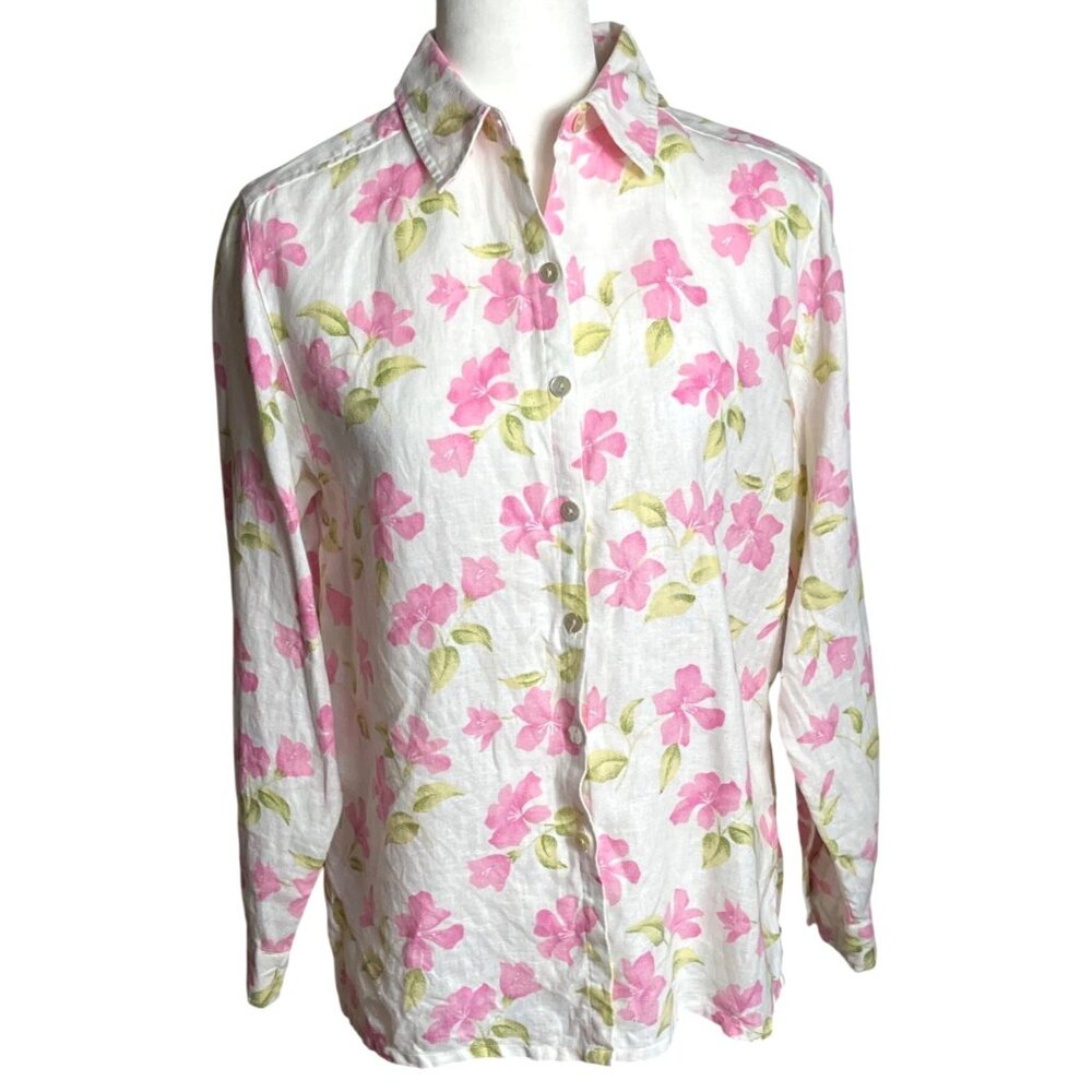 Studio Works Floral Linen Shirt Cottagecore Button Fairy Spring Layers Womens S